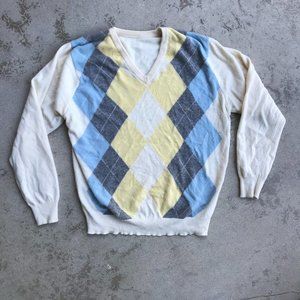 Vintage Cashmere Argyle V-neck Sweater